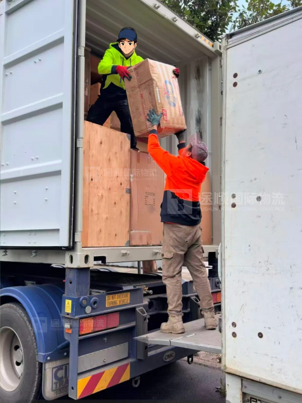 Unloading crates from a container truck in Australia