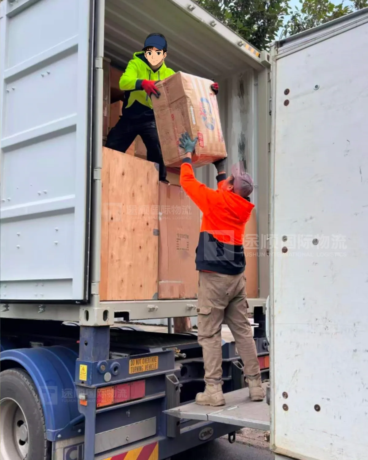 Unloading crates from a container truck in Australia
