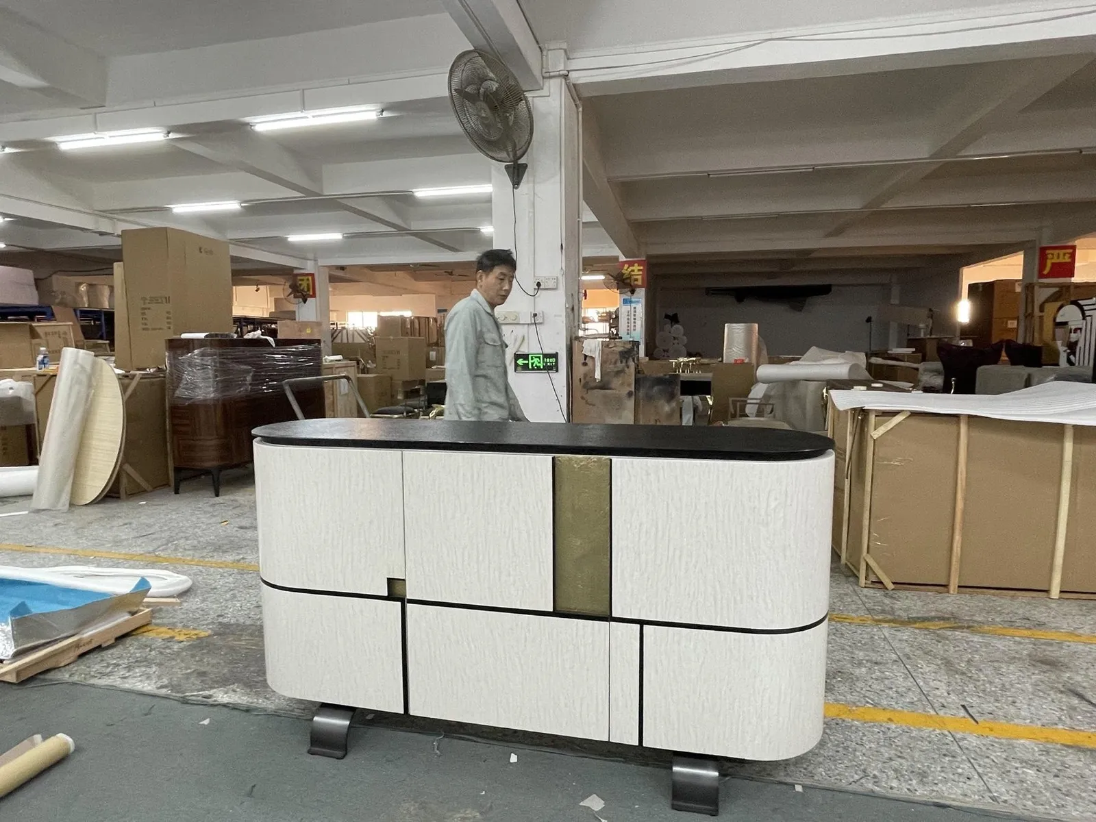 Curved cabinet in the factory before shipment