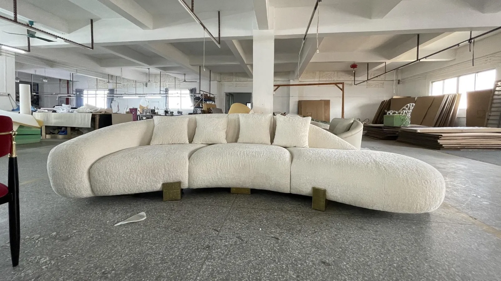 Curved modular sofa completed at the factory