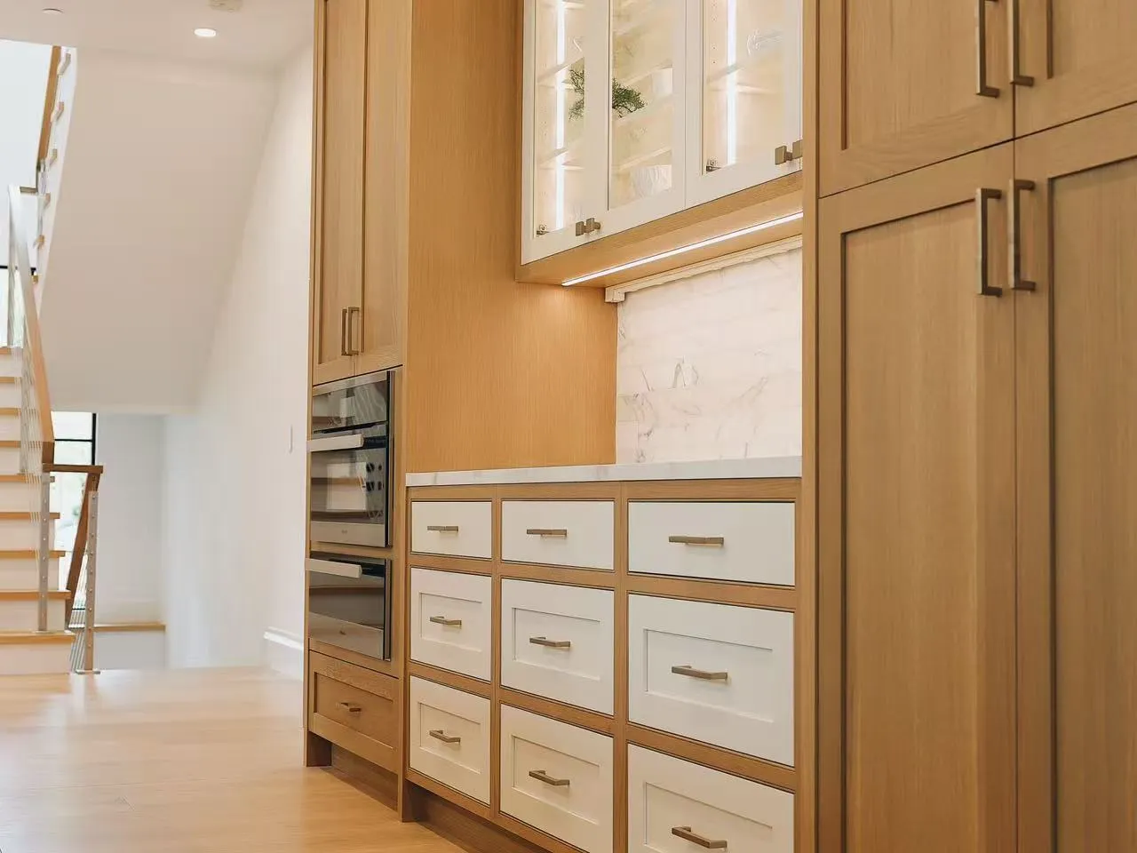 Full-height oak cabinetry, Menlo Park residence