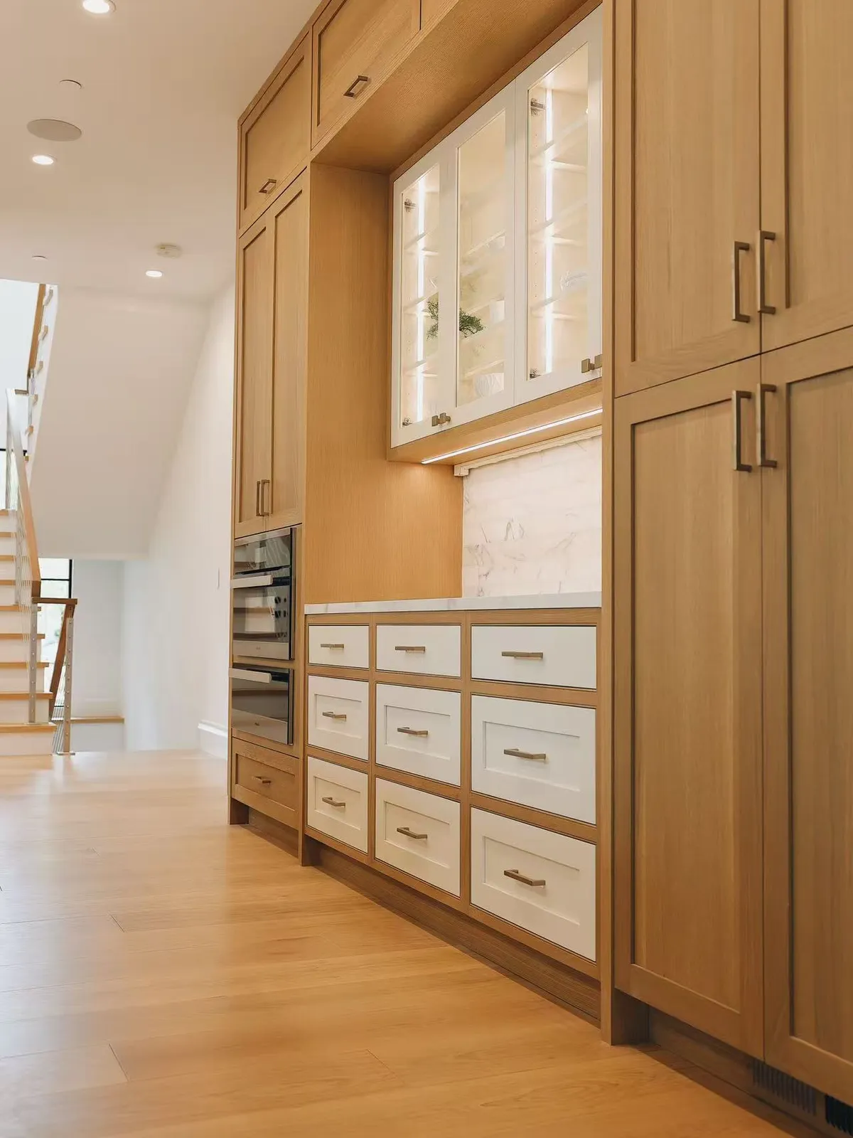 Full-height oak cabinetry, Menlo Park residence