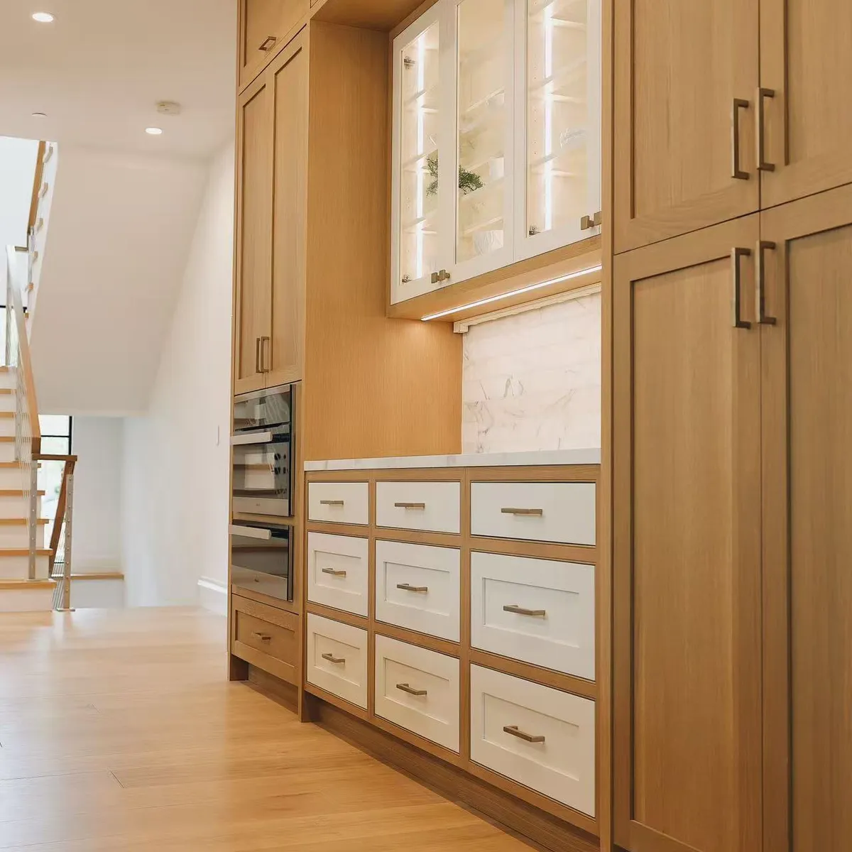 Full-height oak cabinetry, Menlo Park residence