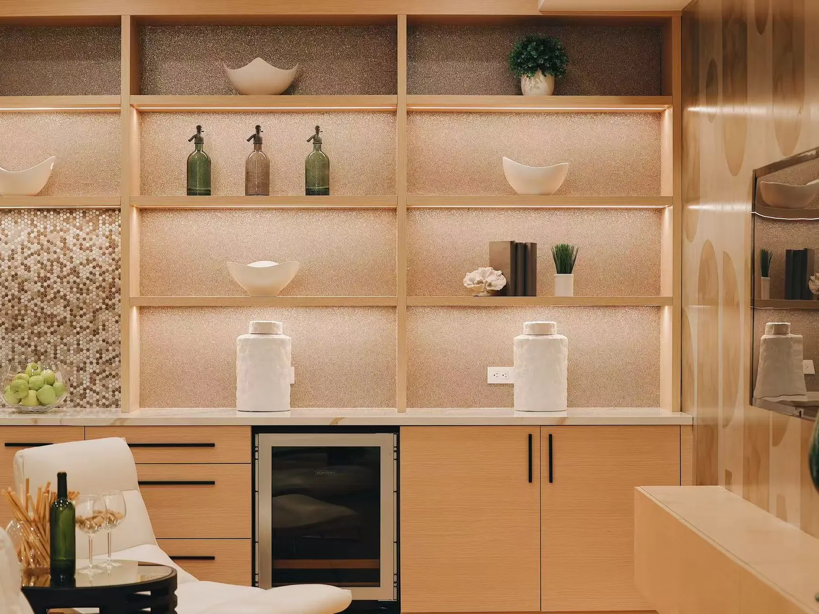 Lit display shelving and bar, Menlo Park residence