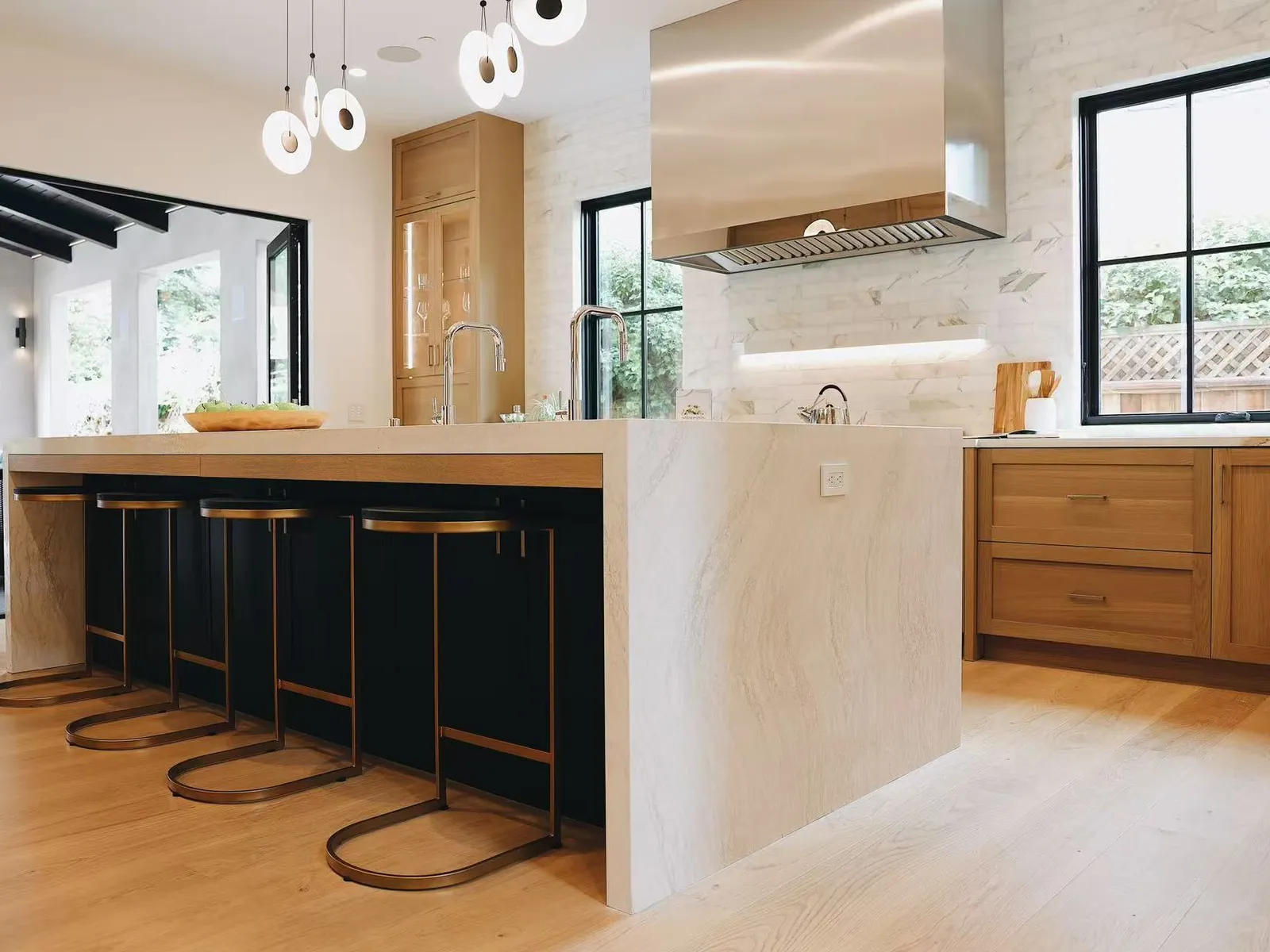 Kitchen island with bar stools, Menlo Park residence