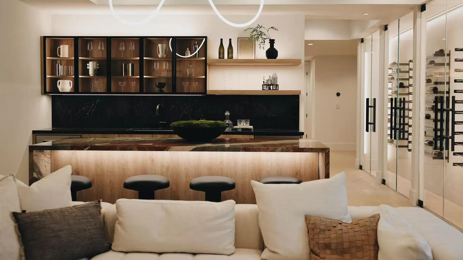 Kitchen bar and wine wall, Palo Alto model home
