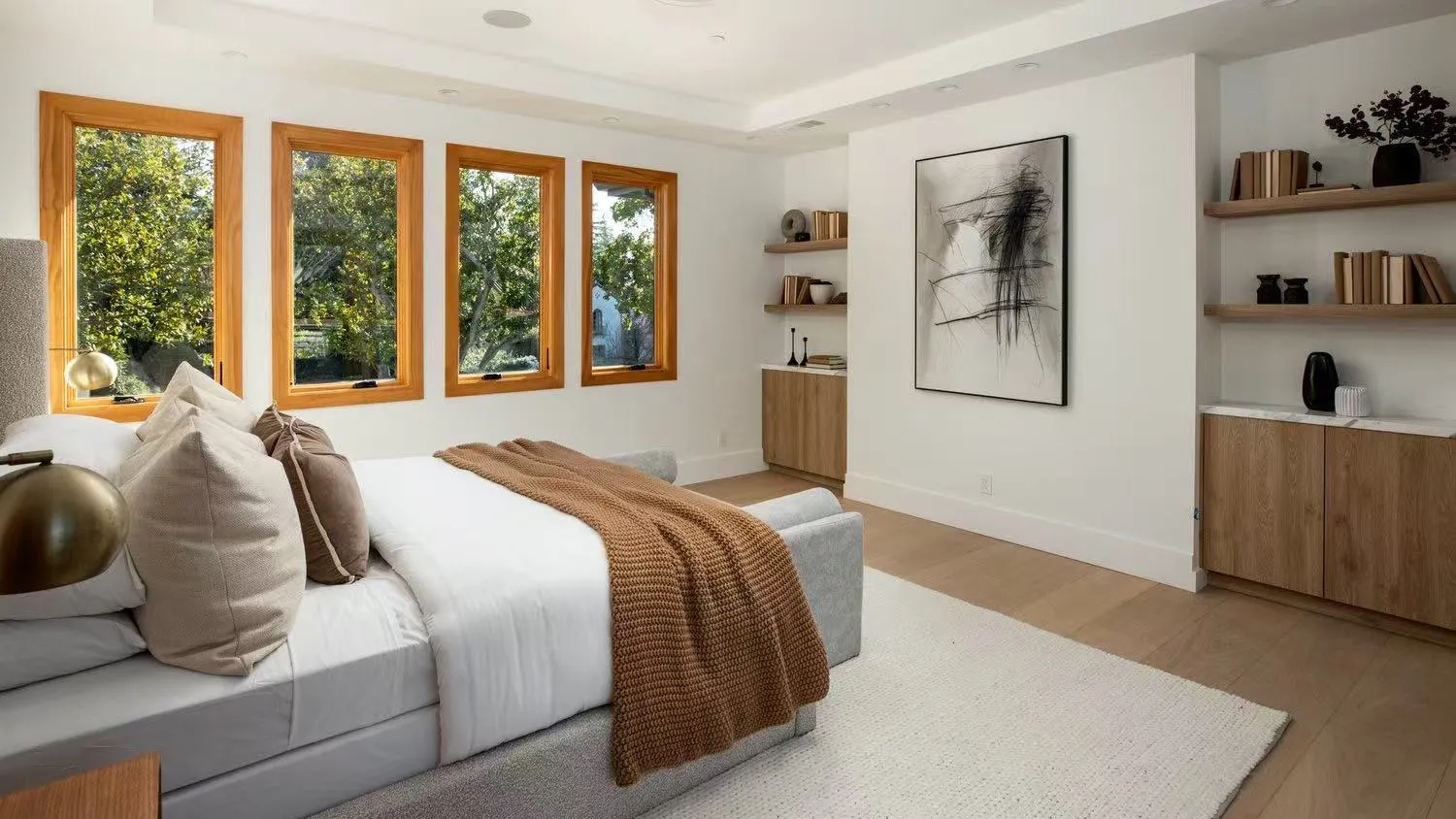 Bedroom with upholstered bed, Palo Alto model home