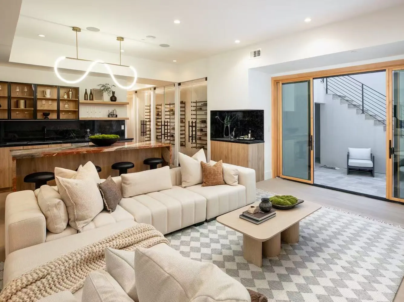 Living room with neutral upholstery, Palo Alto model home