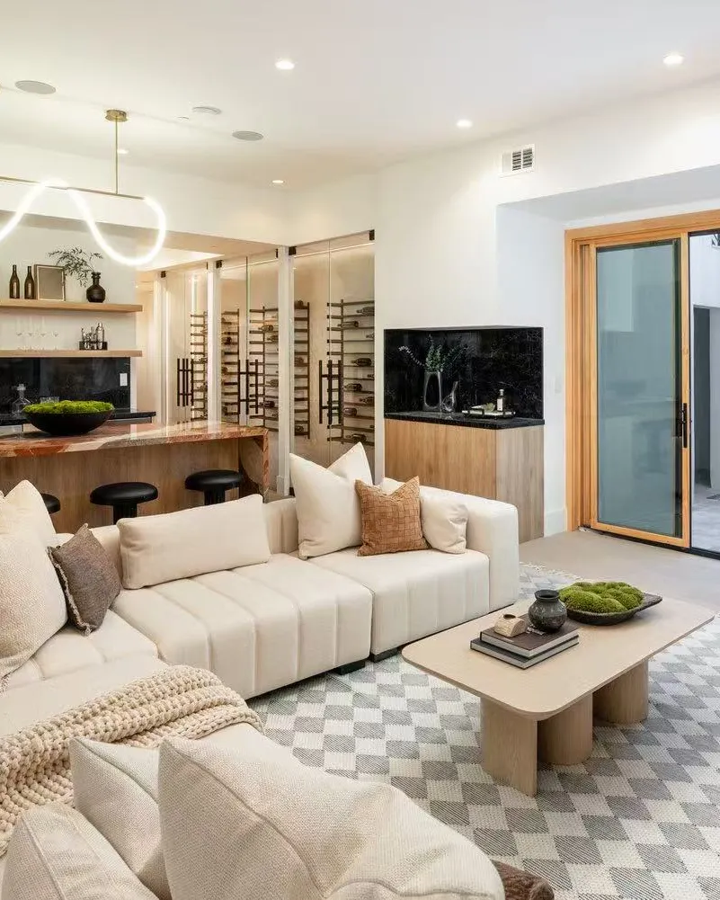 Living room with neutral upholstery, Palo Alto model home