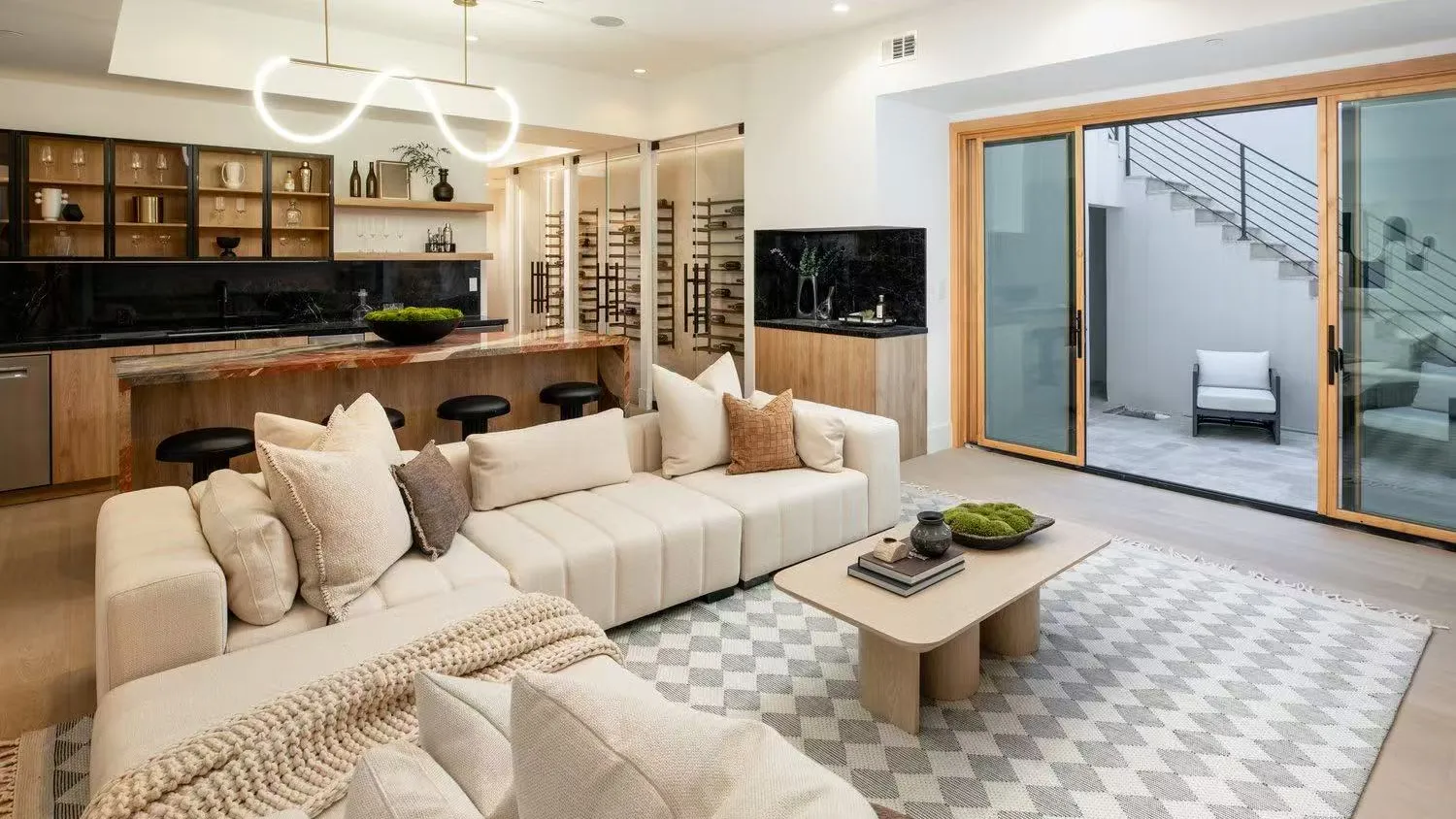 Living room with neutral upholstery, Palo Alto model home