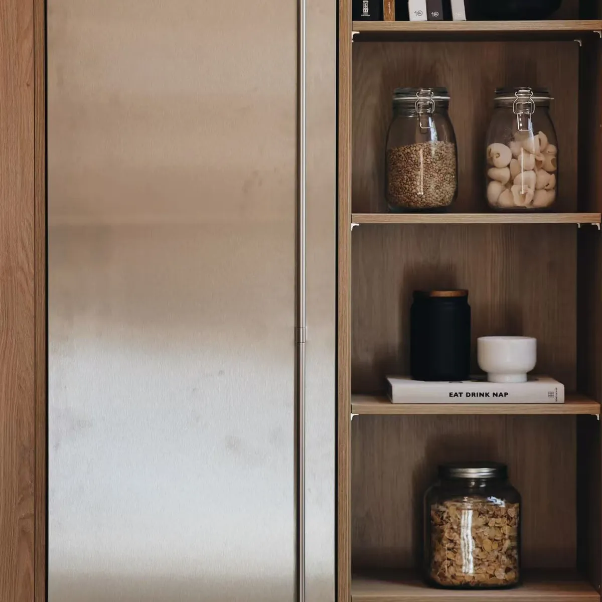 Pantry shelving in oak, Palo Alto model home
