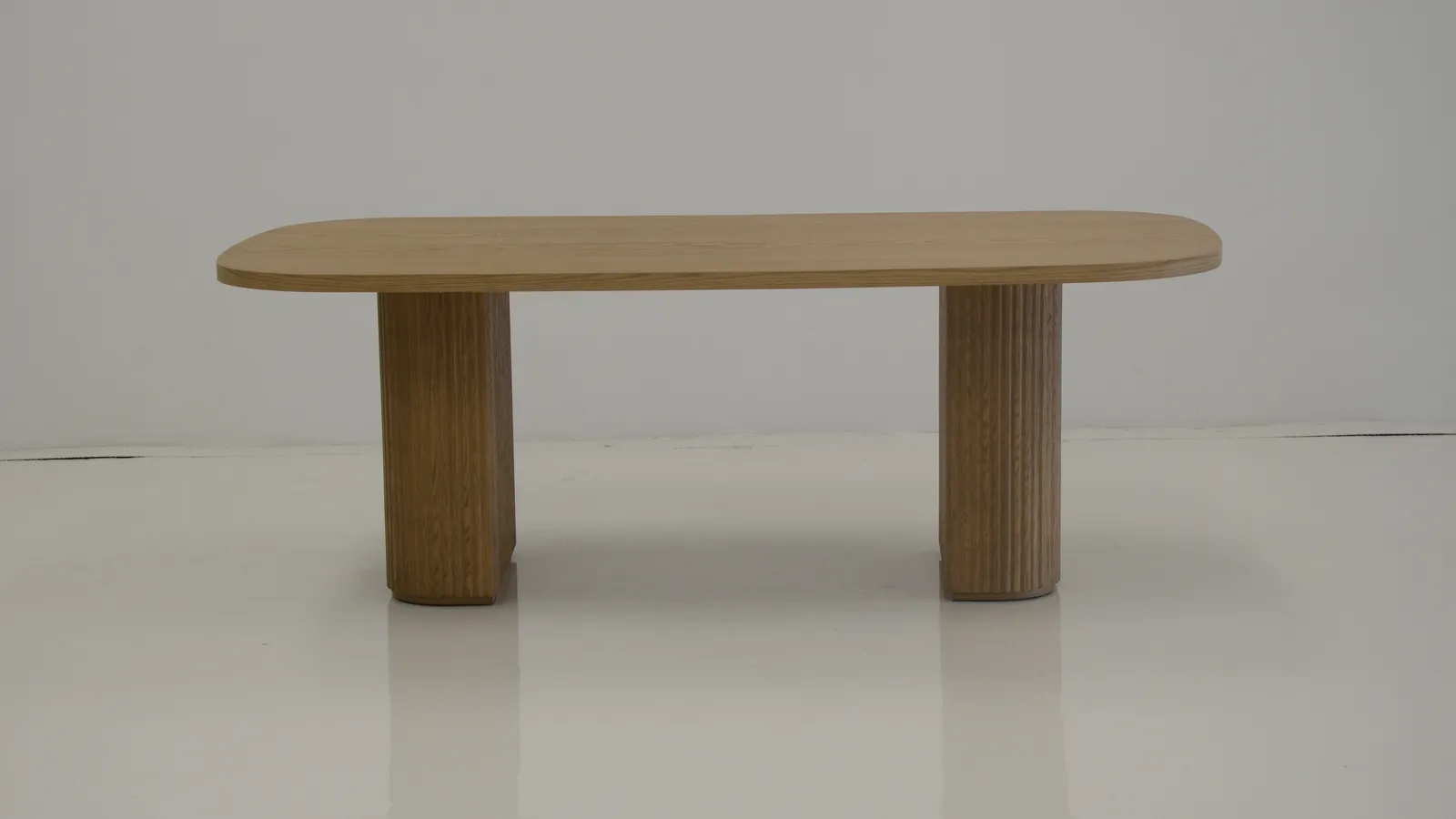 Oak dining table photographed at the factory