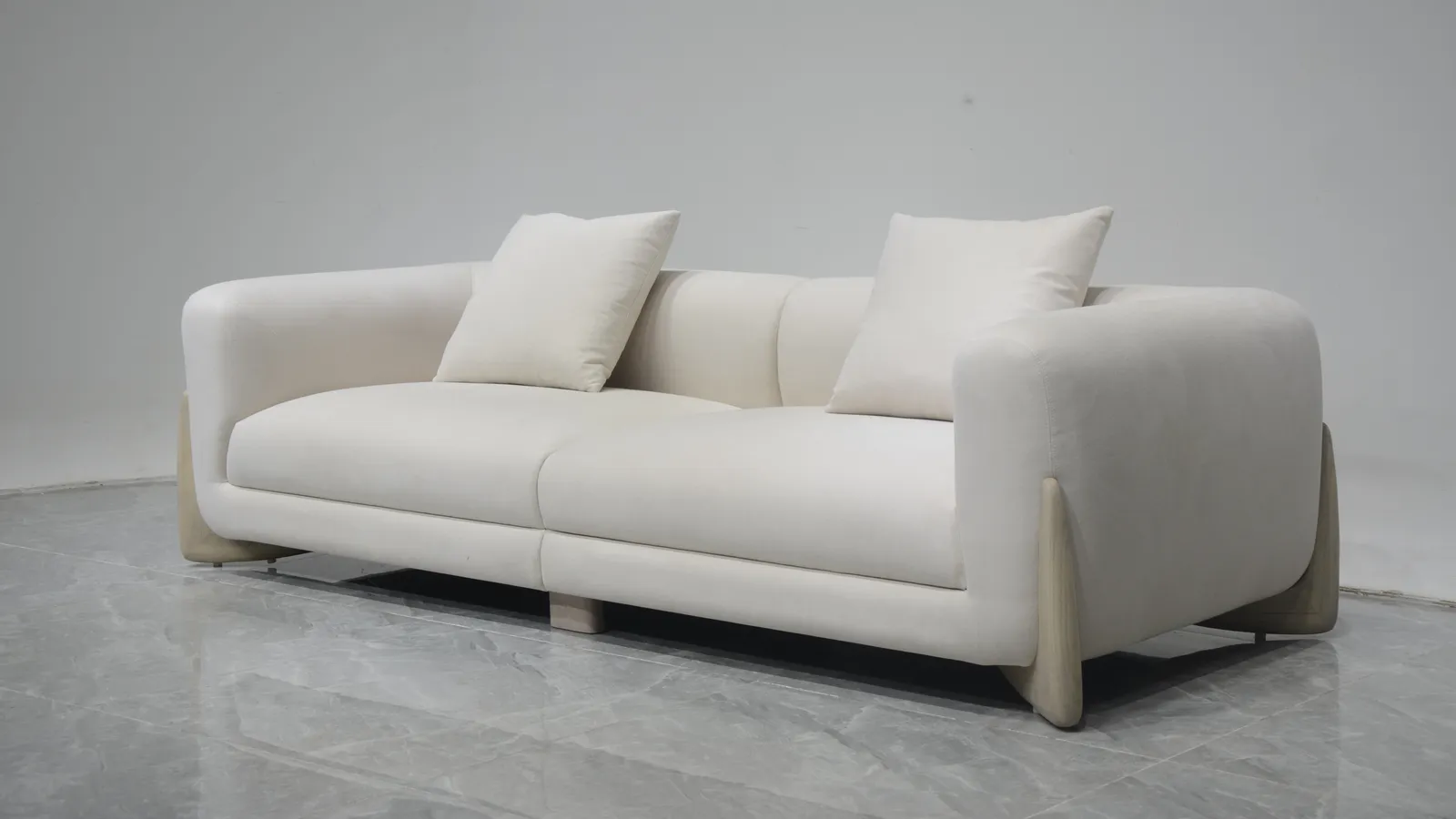Three-seat sofa photographed at the factory