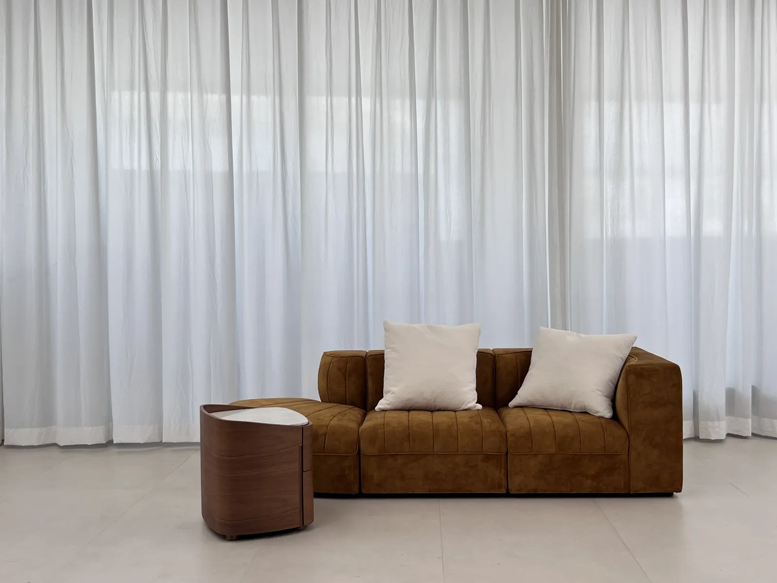 Modular sofa and side table assembled in the inspection studio