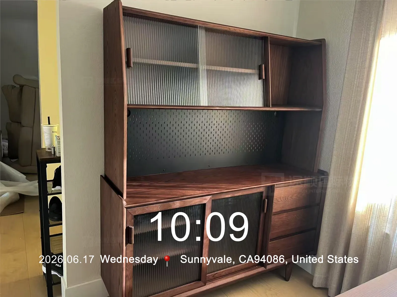 Solid-wood cabinet with glass doors installed in Sunnyvale