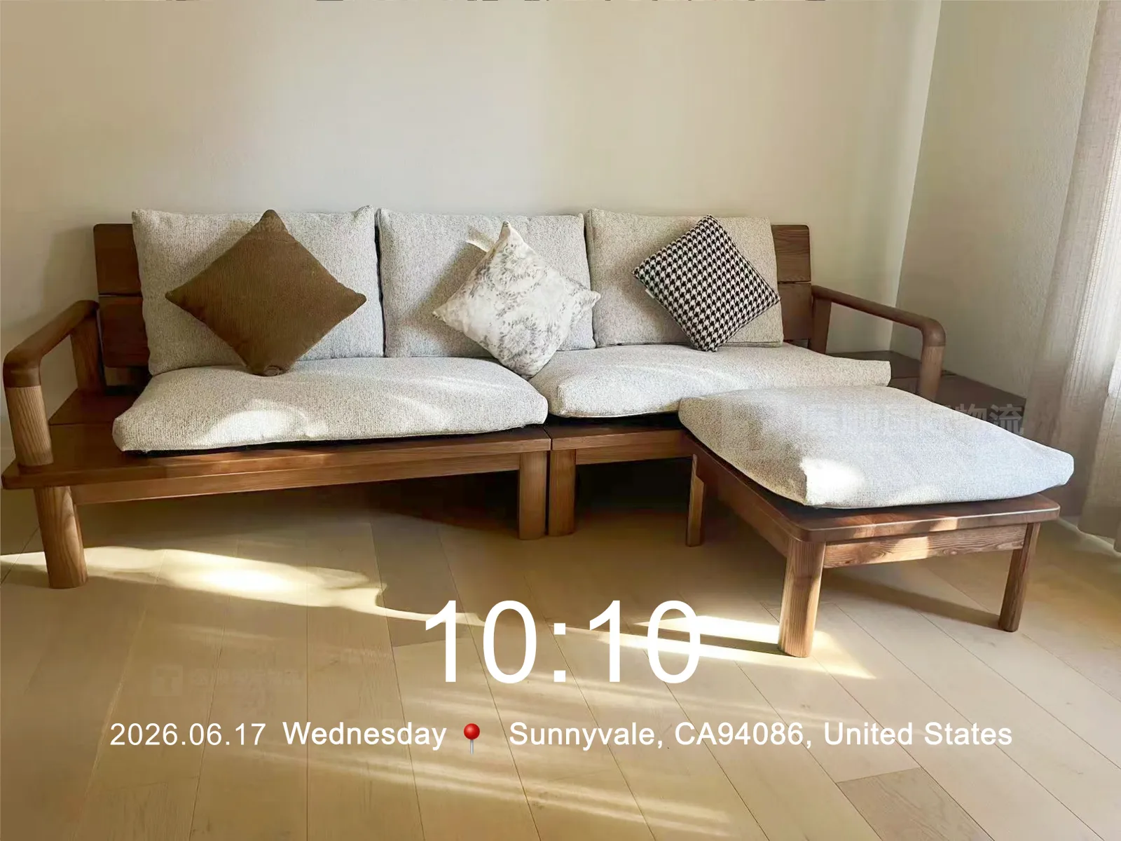 Wood-frame sofa with cushions installed in Sunnyvale